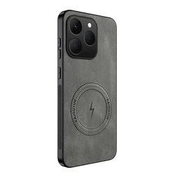 Luxury Leather Magnetic Phone Case with Wireless Charging and Shockproof Bumper Cover for Realme 15T (Gray)