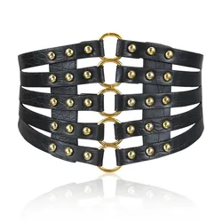 New Hollow Out Rivets Cinch Belt Tied Corset Elastic Wide Waist Belt Underbust Waistband for Skirt Down Jacket Mother's Day Gift