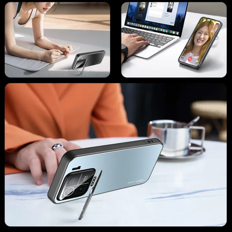 Matte Shockproof Kickstand Case with Metal Lens Camera Holder