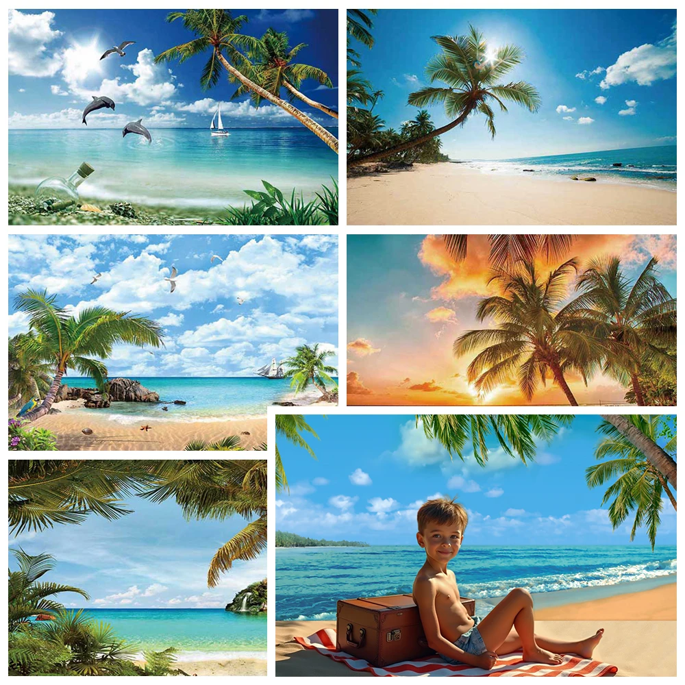Photo Backdrop Tropical Summer Beach Sunset Ocean Photography Waves Sand Floor Holiday Decoration Studio Photobooth