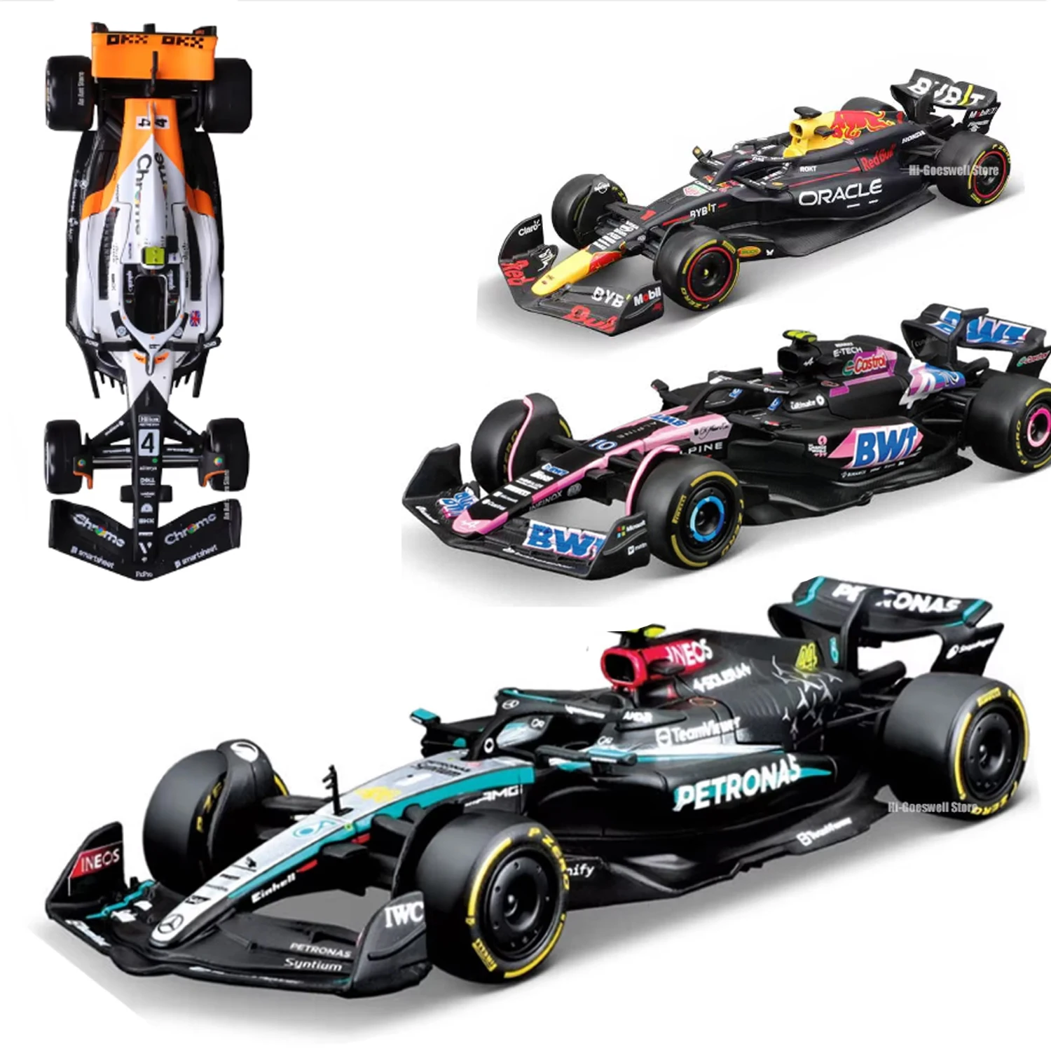 Formula Car Bburago 1:43 F1 Red Bull Racing TAG Heuer RB20 Ferrari SF24 Racing Alpine A524 McLaren MCL60 Monaco F1 MCL38 Formula Car