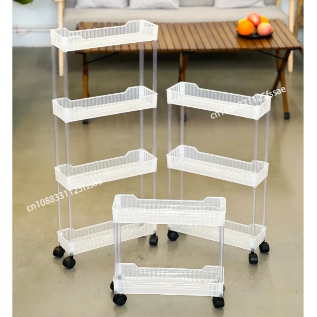 Acrylic Clear Trolley Rack Movable Rolling Utility Cart Narrow Gap Storage Rack with Wheels Bathroom Removable Shelf 2/3/4 Layer 2