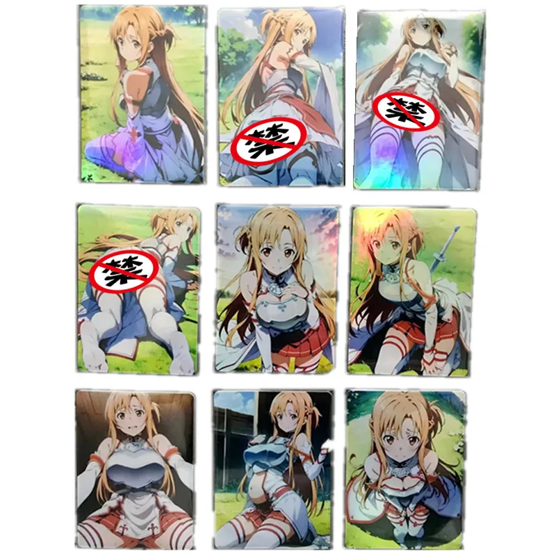 애니메이션 소드 아트 온라인 히로인 유키 아스나 (아스나) ACG 섹시한 누드 쓰기 카드, 수제 장난감 선물 게임 컬렉션 카드, 9 개/세트