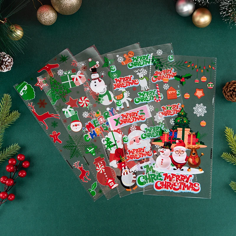 Ding Yongliang 50 Pezzi Regalo Natalizi Sacchetti, con Legami di Torsione per,Sacchetto in plastica Trasparente,Borsa di Regalo per Natale, Sacchetti di Biscotto, Sacchetto per Caramella