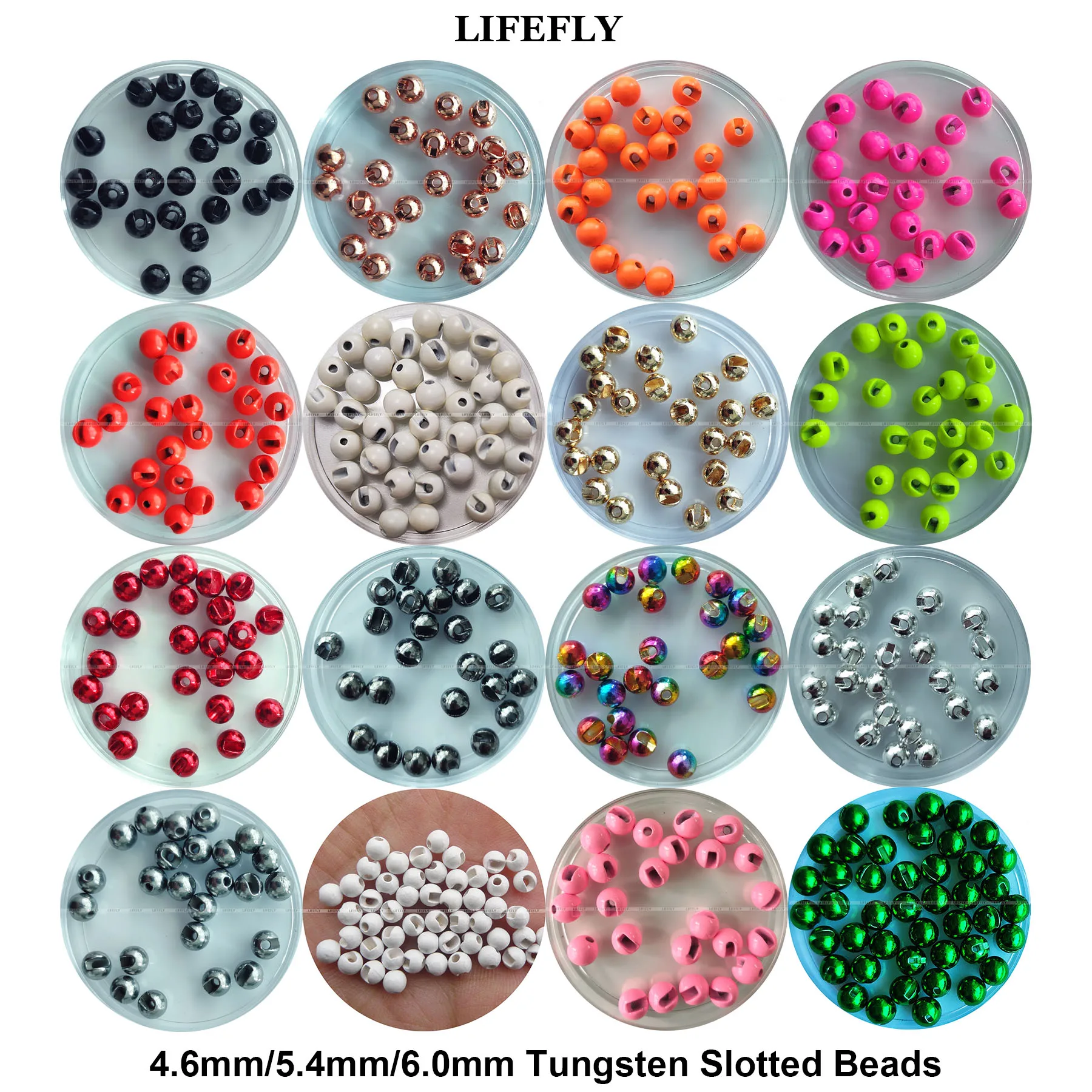 4.6mm 5.4mm 6.0mm 50pcs Slotted Tungsten Beads Fly Tying Jig Fishing LIFEFLY fly tying beads