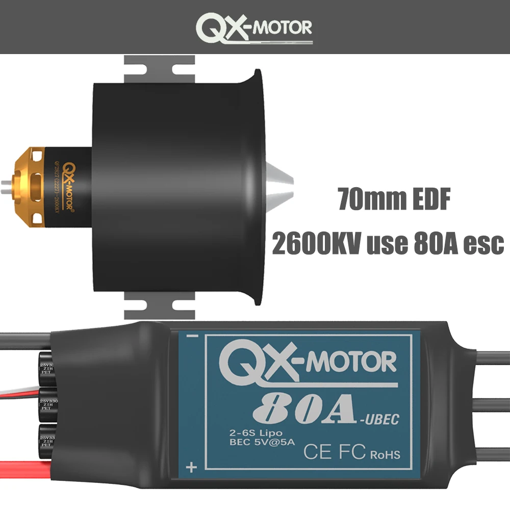 QX-MOTOR 70mm EDF 12 blades Ducted Fan w/ Brushless motor 1800kv 2600kv and 60A/80A ESC for FMS RC Airplane Engine Power System 2