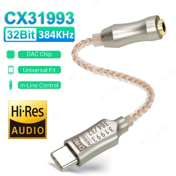 하이파이 USB DAC 이어폰 앰프 오디오 어댑터, CX31993 오디오 인터페이스, C타입-3.5mm 헤드폰 앰프, SNR128dB, 32 비트, 384KHz
