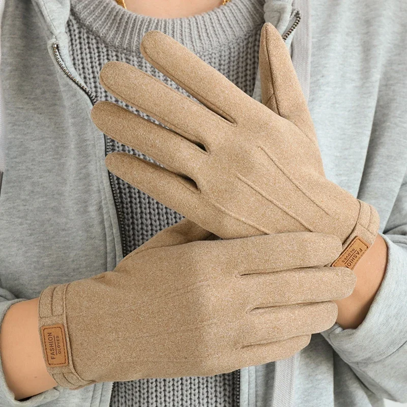 1 Pair Men's Winter Velvet Gloves, Warm Windproof and Cold-Proof Touch Screen Cycling and Driving Gloves