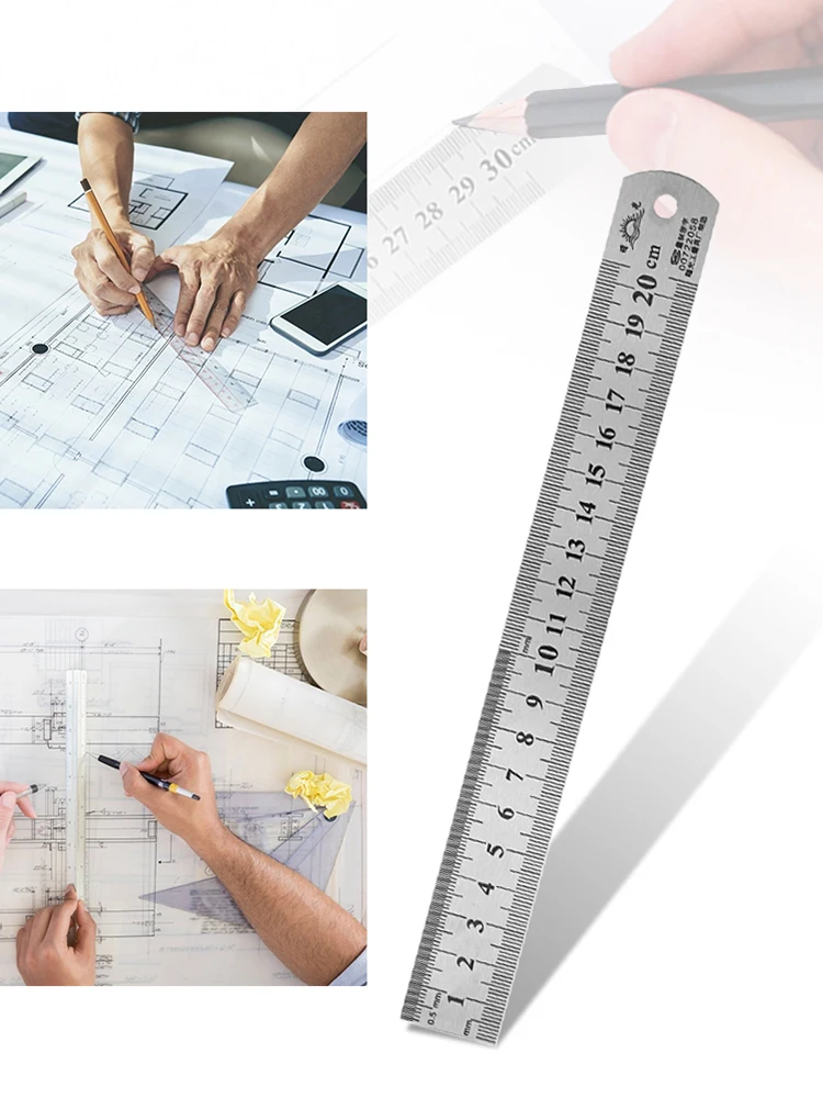 150/200/300/400/500MM Stainless Steel Ruler Centimeter Millimeter Ruler Metal Straight Edge High Precision Measuring