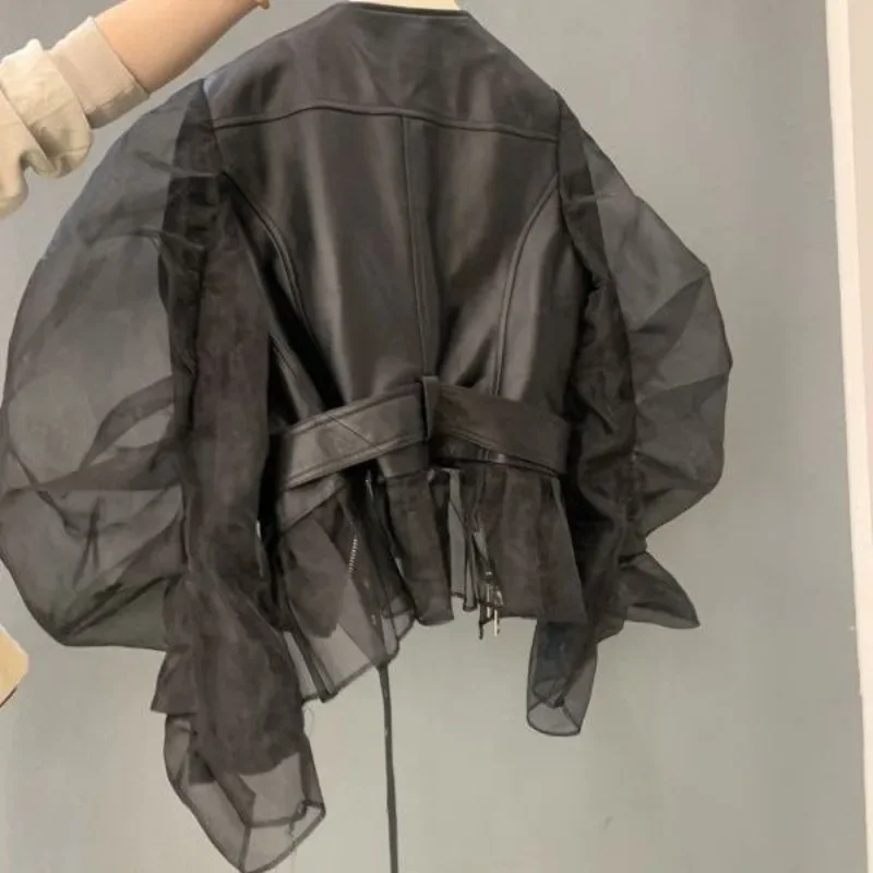 Short Coat Women Organza Bubble Sleeved Ruffled Fashion