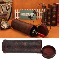 Portable Vintage Round Wood Single Red Wine Storage Box With Handle Retro Home Gift Wedding Props Decorative Boxes 2