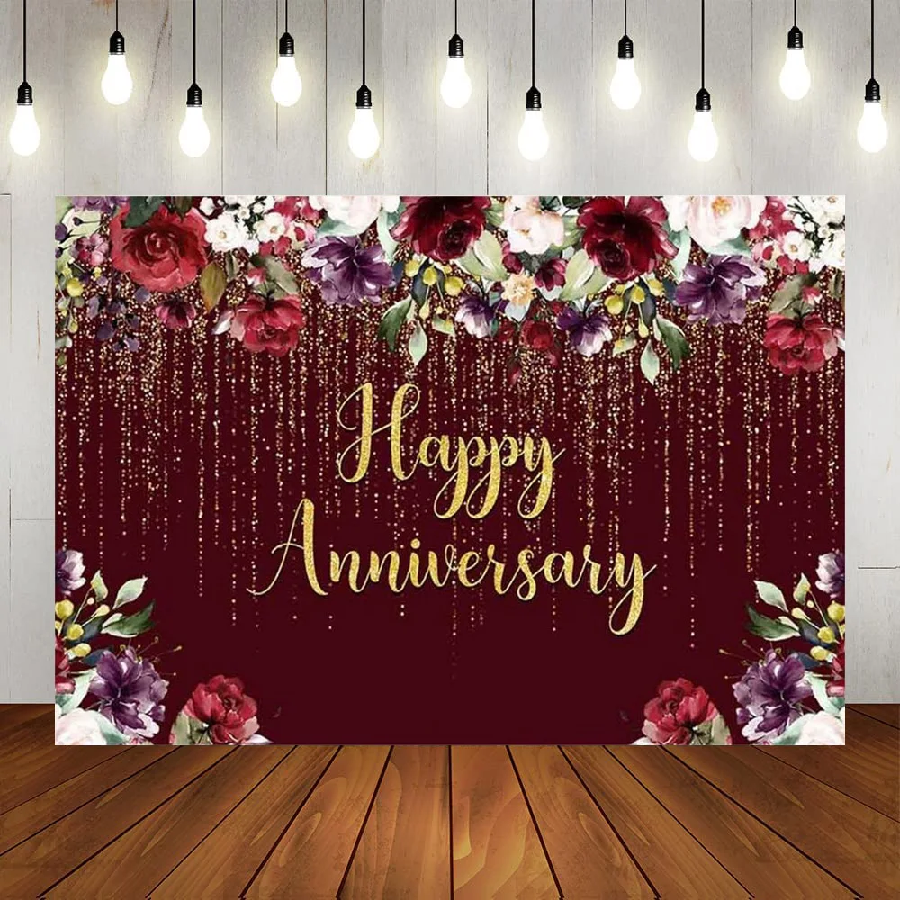 Happy anniversary Gold Glitter wine Red Wedding anniversary photography