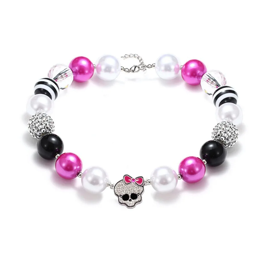 New Style Halloween Skeleton Necklace Fashion Punk Gothic Pink Bow-Knot Skeleton Comedy Animation Series Pendant Necklace Gifts 3