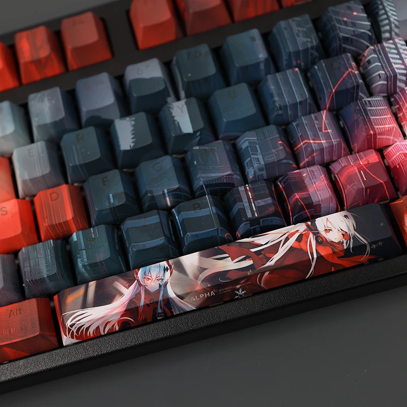Pbt Dye Sub Backlit Keycaps Anime Gaming Key Caps para Ansi 61 87 104 108 Chaves Grupo Rainbow Punishing Crimson Abyss Keycap - Imagem 3
