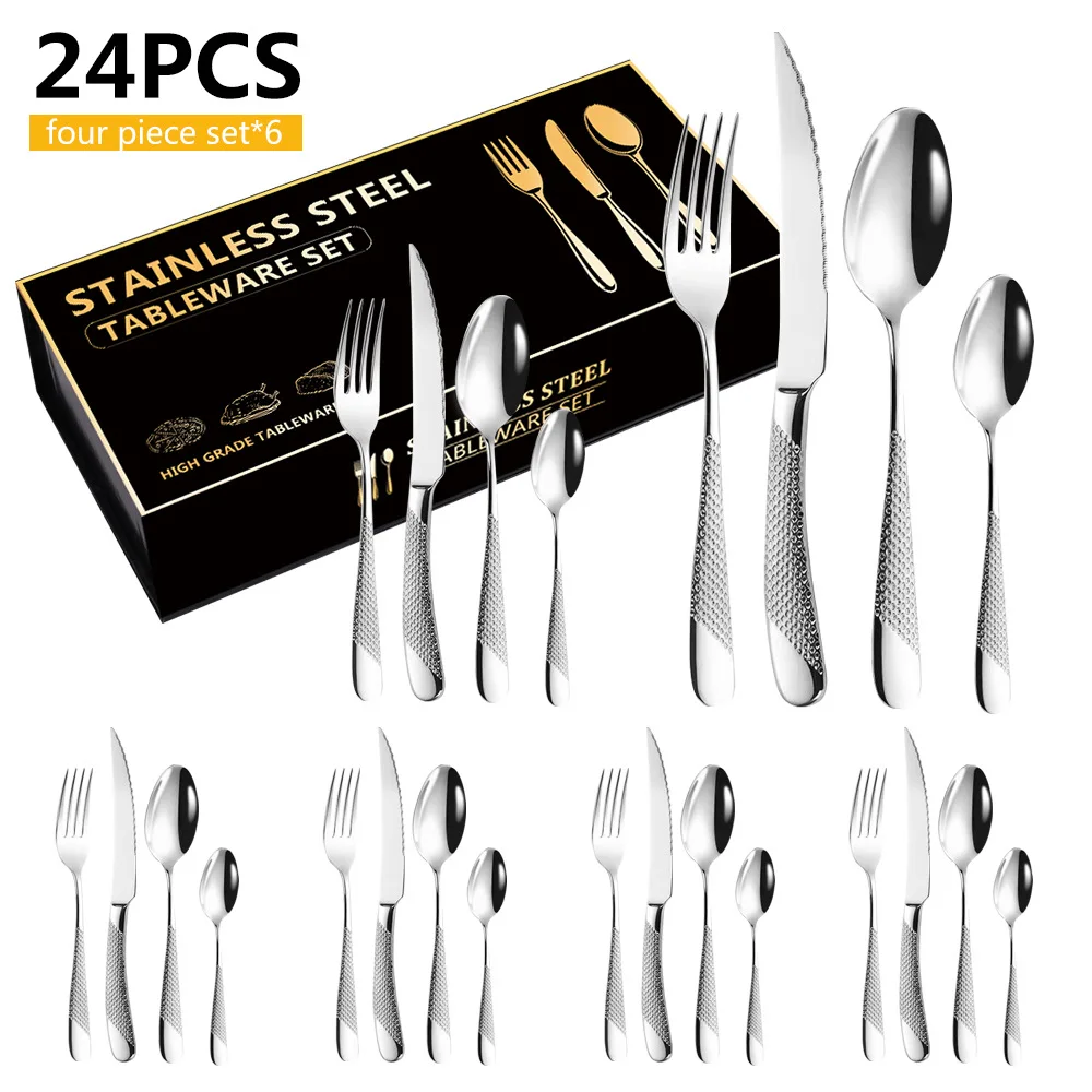 

24Pcs/Set High-end Cutlery Set Stainless Steel Cutlery Set Spoon Knife And Fork High-end Restaurant Hotel Cutlery Set With Box