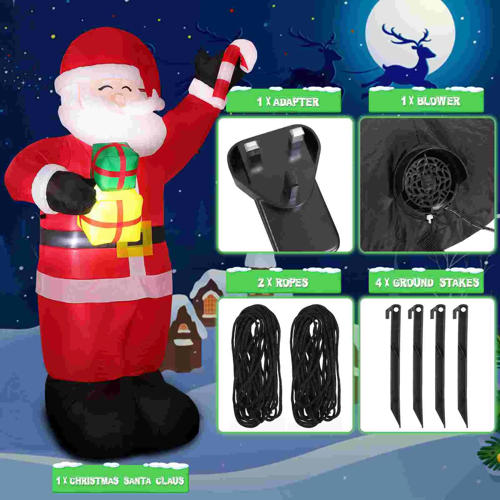 

Christmas Inflatable Santa Claus Elder Ornaments Polyester Cloth Blow up Yard Decorations