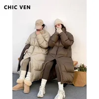 CHIC VEN Women Down Coats New Long Thick Warm Down Jackets Overcoat White Duck Down Loose Casual Jacket Autumn Winter 2023 1