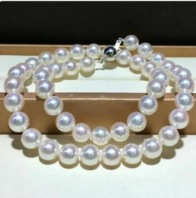 

18 "Gorgeous AAAA 8-9mm Pure Natural Autumn House White Round Pearl Necklace 14k Gold fine jewelryJewelry