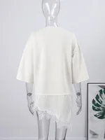 Solid Summer Lace Patchwork T-shirt For Women Chic Short Sleeve O-neck Top All-match Casual Loose Lady Streetwear 2026 - Image 4
