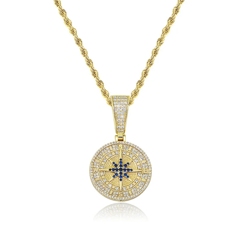 18K White Gold Plated Compass Pendant Iced Out Hip Hop Jewelry Bling 5A Hip Hop Pendant Necklace 4