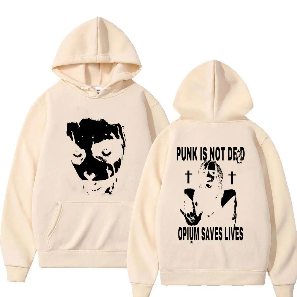 Rapper Playboi Carti Big Face Graphic Hoodie Punk Is Not Ded Opium Saves Lives Back Print Sweatshirt Men Hip Hop Oversized Hoody