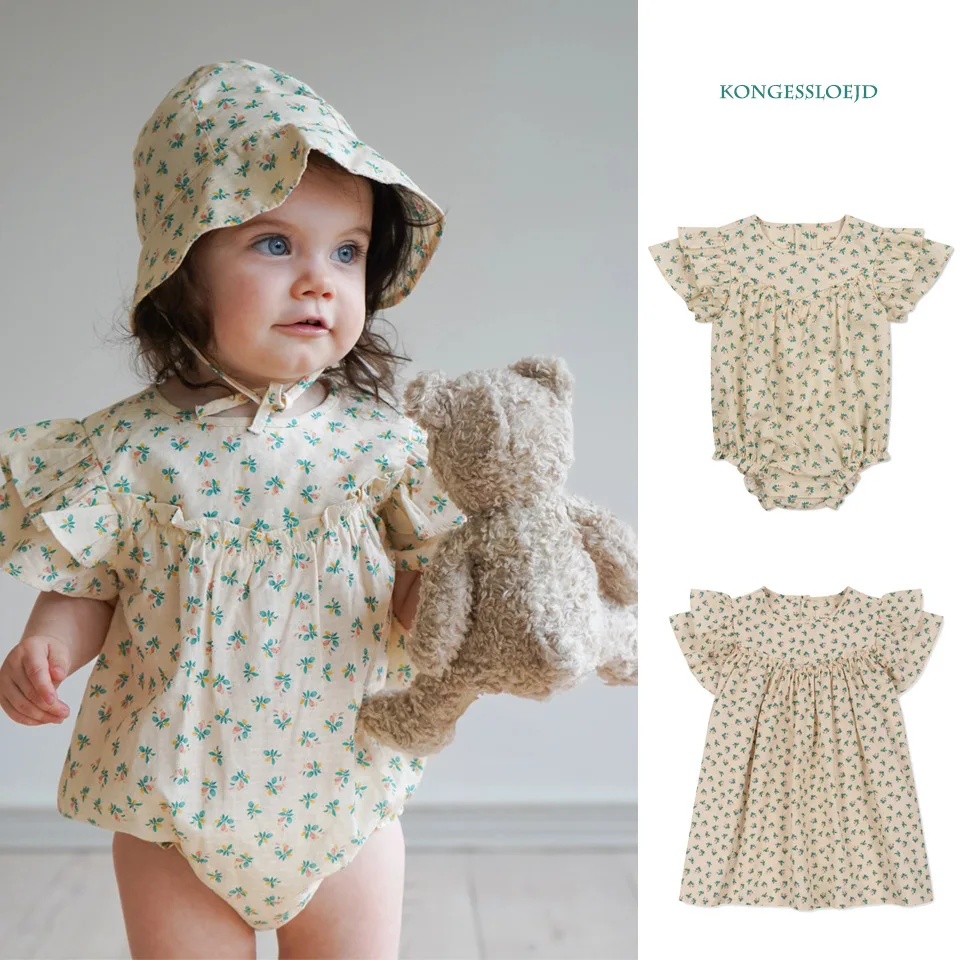 

Summer KS Children Cute Clothing Baby Girl Floral Dress Dress Kids Short Sleeved Romper Newborn Puff Sleeve Cotton Clothing