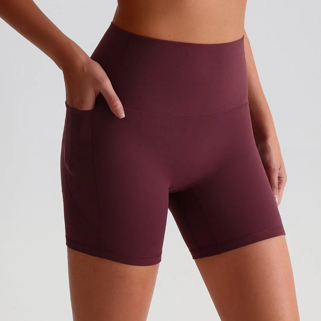 Solid Color Fitness Yoga Short Tight Women Soft High Waist Workout Sports Cycling Legging Shorts Soft Gym Training With Pocket