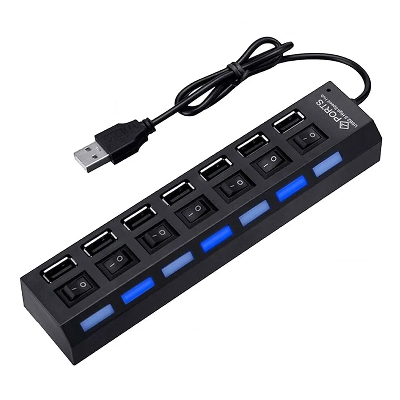 USB 2.0 Hub USB Hub 2.0 Multi USB Splitter Hub Use Power Adapter 7 Port Multiple Expander 2.0 USB Hub with ON/OFF Switch, for PC
