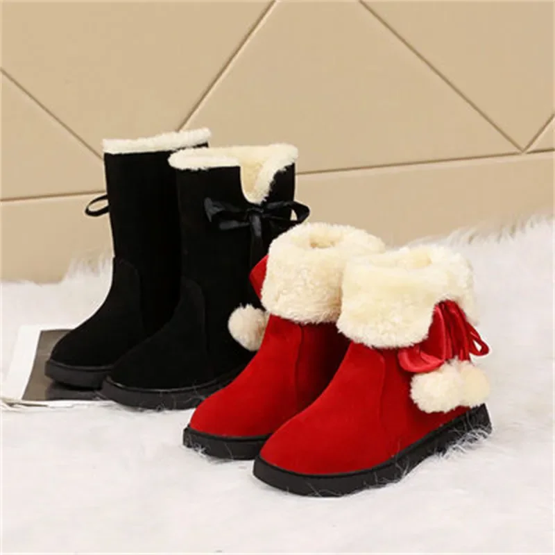 Red Winter Girls Snow Boots princess Boots Warm Plus velvet Children boots Kids Boots For Christmas New Years Shoes 4 5 6 7-16T