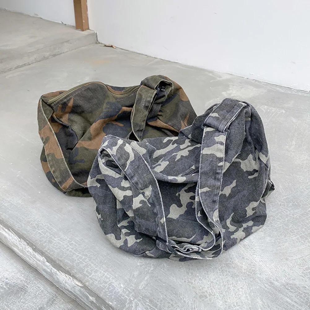 Casual Retro Shoulder Bag Camouflage Messenger Bag Large Capacity Japanese Washable Zipper for Leisure Travel Shopping Hand Bag