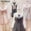 Japanese Style Women's Outfits Sailor Collar Plaid Rhinestone Bow Dress Shorts Set Sweet Lolita Mine Series Dress Two-Piece Suit 1