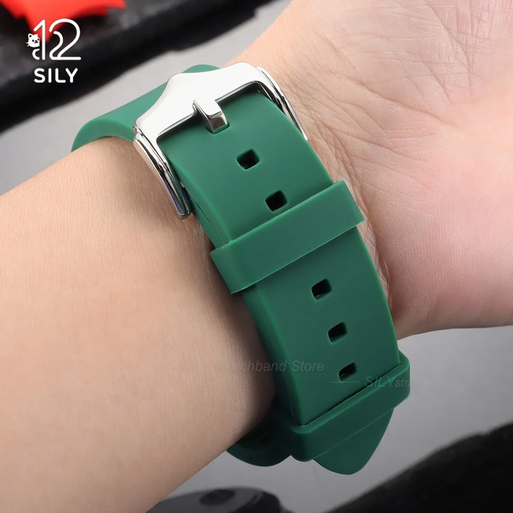 Curved End Silicone Sport Watch Band - Soft, Waterproof Replacement Wrist Strap