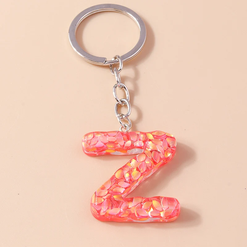 Modischer Bunter 26-Buchstaben-Alphabet-Schlüsselanhänger für Autoschlüssel Souvenir-Geschenke für Frauen Männer Handtaschenanhänger Schlüsselringe DIY-Accessoires – Detail 29