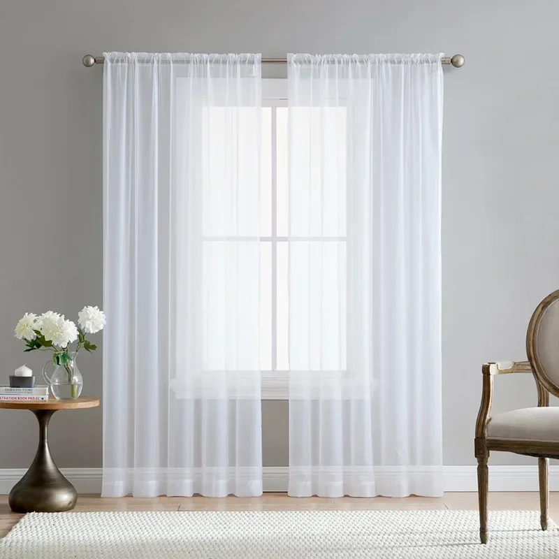 Sheer Window Curtains Tulle Modern Voile Drapes Solid for Kitchen Living Room Bedroom Decoration