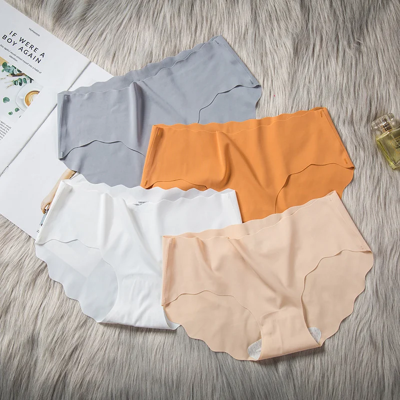 

3Pcs Traceless Panties Women Plain Panty Ice Silk Ultra Thin Underpants Low Rise Seamless Female Briefs Girls Intimates Lingerie