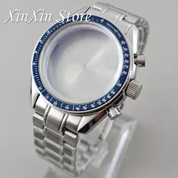 Elegant 39.7mm Red Bezel Speedmaster Watch Case with Quartz Movement Compatibility for 20mm Steel Band and 32.5mm Dial (Blue Bezel A1)