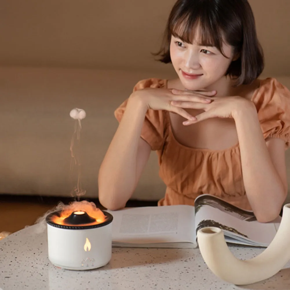 가족 선물용 해파리 불꽃 아로마테라피 가습기 360ml 무드 시뮬레이션 불꽃 조명 아로마테라피 디퓨저 기기(미국)