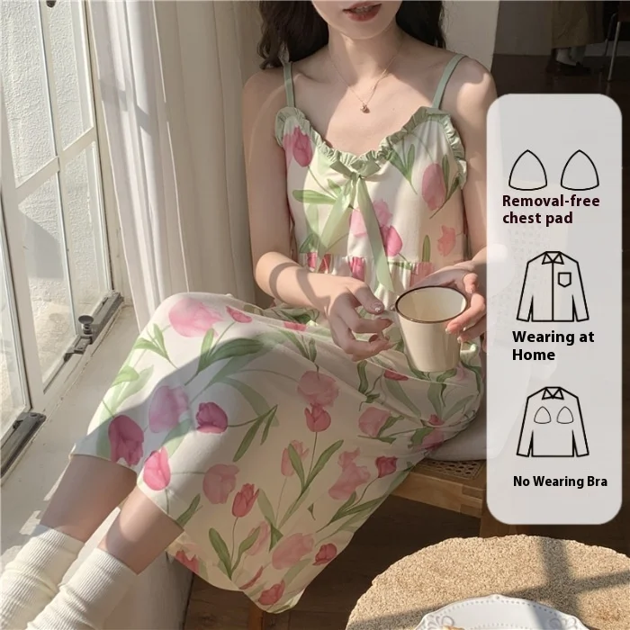 ثوب نوم مشروط جديد لعام 2025 قميص نوم نسائي صيفي ر...