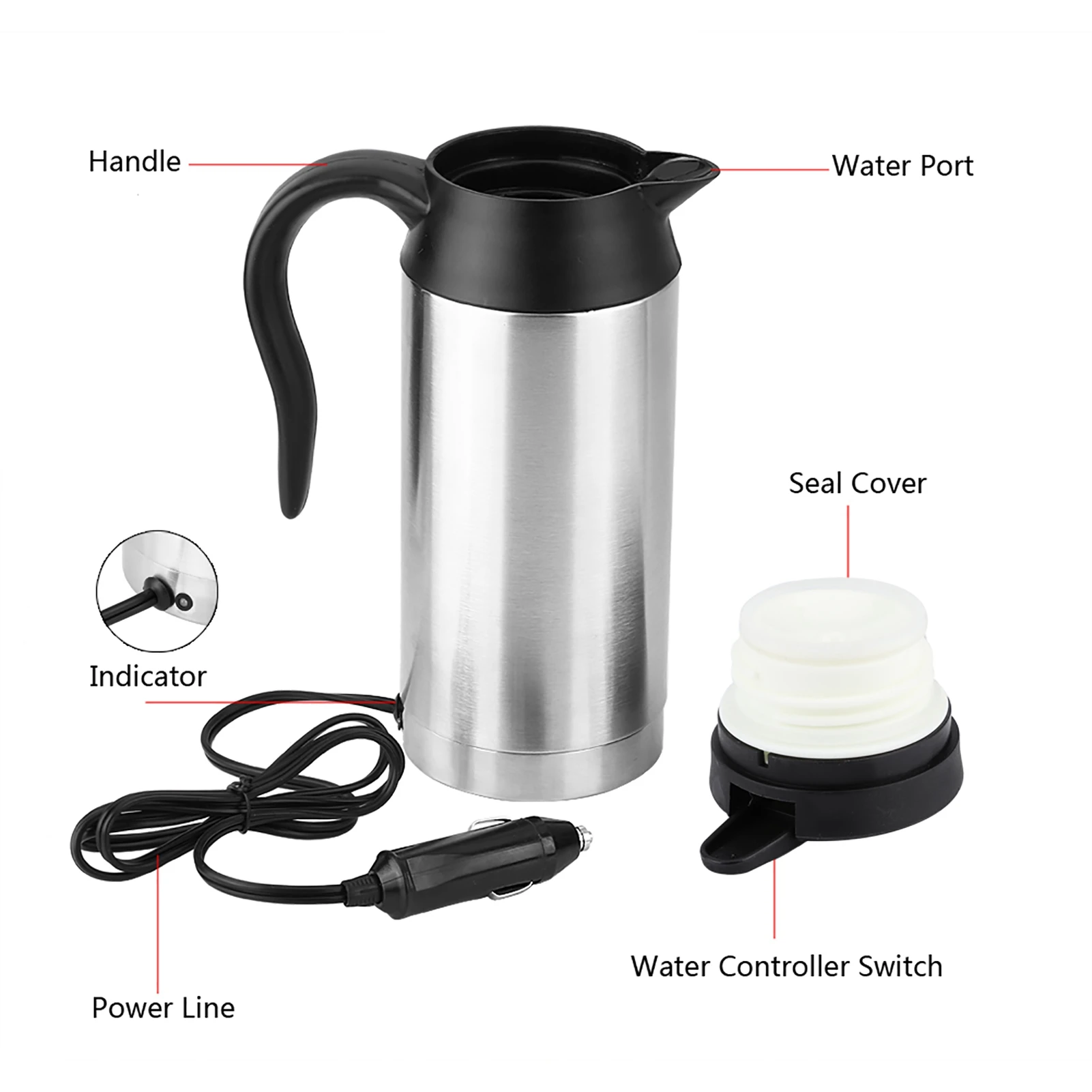 750ml 12V 차량용 스테인리스 담배 라이터 가열 주전자 머그컵 전기 여행용 보온병 차량용 전기 주전자 가열 컵