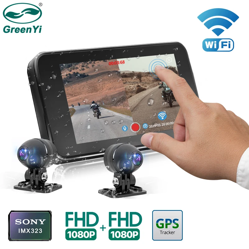 

Водонепроницаемый видеорегистратор для мотоцикла GreenYi, 1080P FHD, WiFi