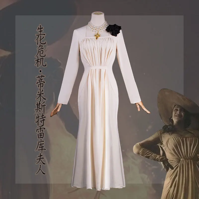 Lady Diaccu Costume Cosplay Chatelain Alcina Rischio Biologico Comtesse Sexy Cosplay Lady Vampire White Dress Hat Halloween Party