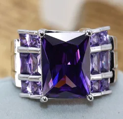 Elegant Dark Purple CZ 925 Sterling Silver Women's Wedding Ring - Charming Engagement Band Gift - 8