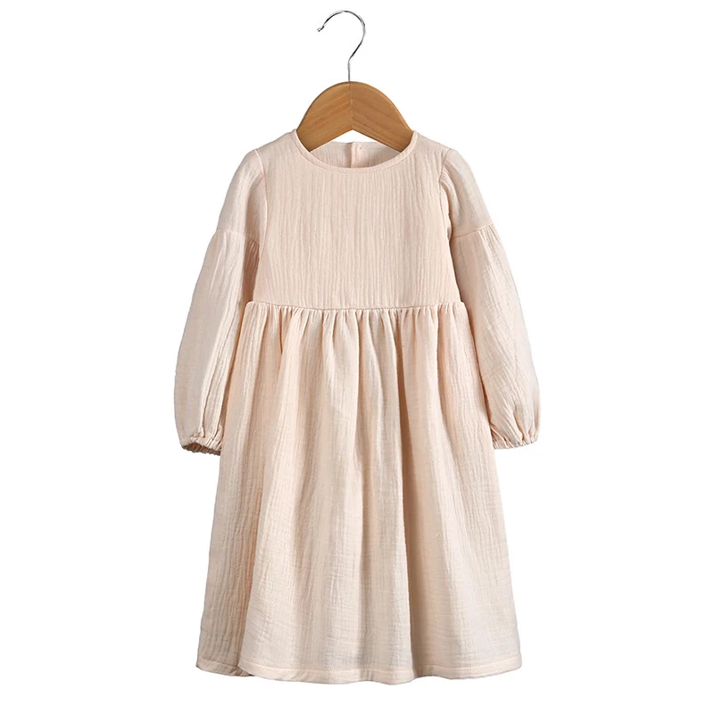 Spring New Kids Baby Girls Long Sleeve Solid Color Dress Autumn Kids Baby Girls Princess Children Clothes Dress