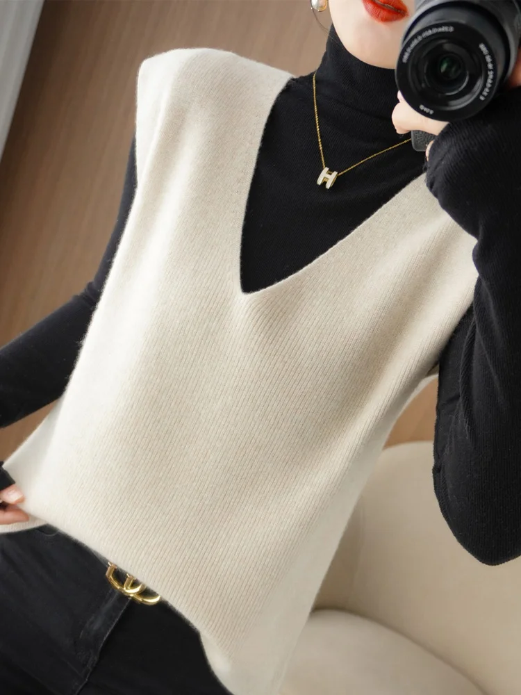 

Fashion Sweater Vest Thick Warm Top Loose V Neck Sleeveless Short Knitted Pullovers Vests New In Knitwear Jumpers Lady Outerwear