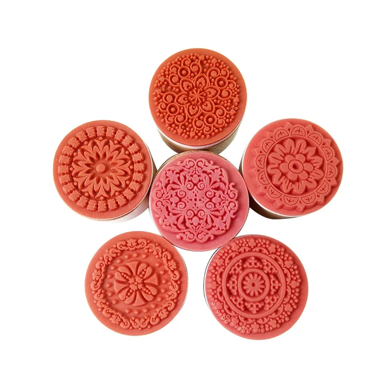 Printtoo Crafting Stamp Floral Mandala Pattern Wooden Round Rubber Stamps-PRB-33 