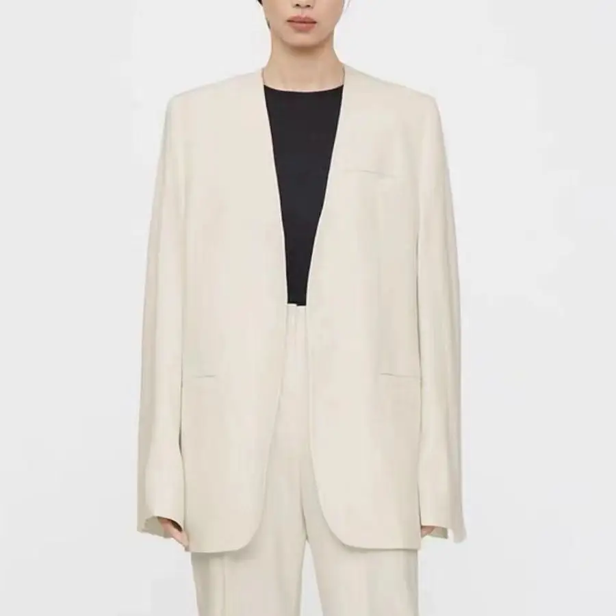 

Sweden New Suit Coat Women's Minimalist Design V-neck Buttonless 2023 Fall Simple Commuting Silhouette Casual Blazer for Female