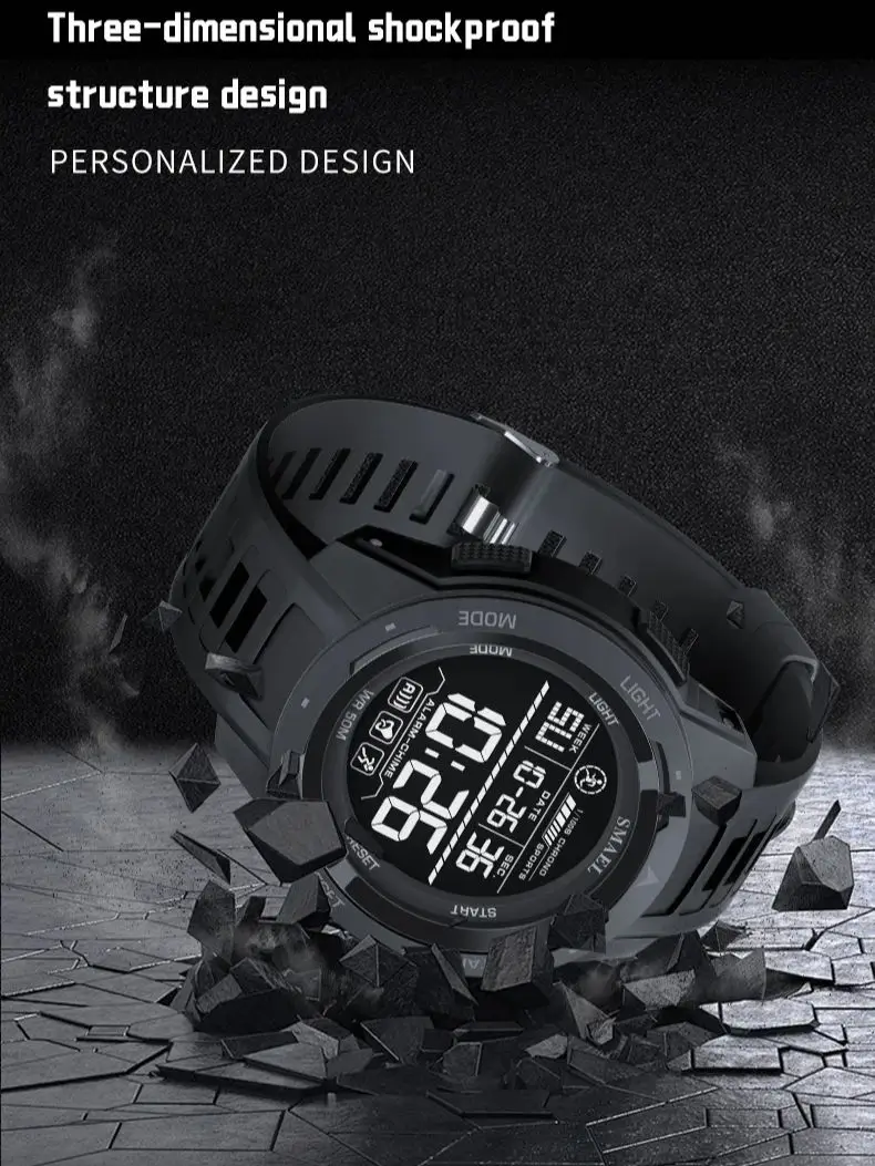 Men Electronics Outdoor Sports Waterproof Big Dial Digital LED Alarm Watch 8105 digital watch