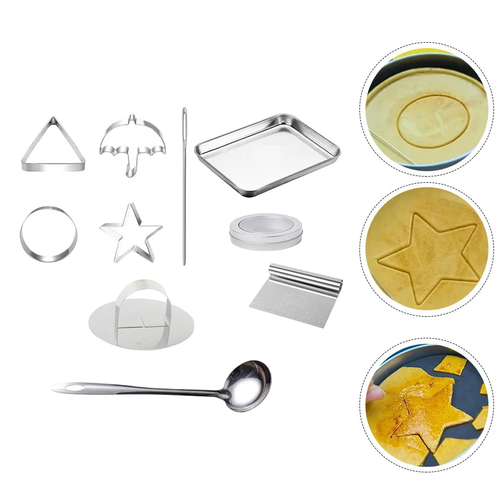 

Korean Sugar Candy Making Tools 10Pcs Stainless Steel Cookie Cutters Biscuit Molds Squid Sugar Game Kit Umbrella Triangle
