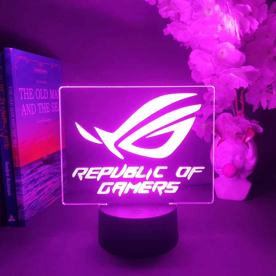 LED ROG Logo Light 7/16 Color Changing rgb for Plexiglass Cool Gaming Room Desktop Decoration Atmosphere Lighting Dec Gamer Gift