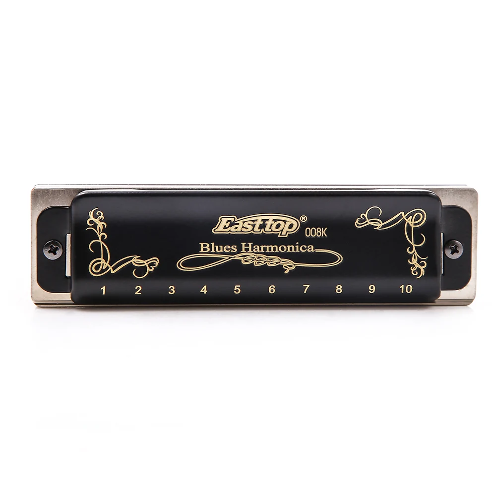 Stocked in U.S.]East Top 10 Holes 20 Tones 008K Diatonic Harmonica with Blue/Black Case, Major 12 Keys available,Standard Harmonicas for Adults